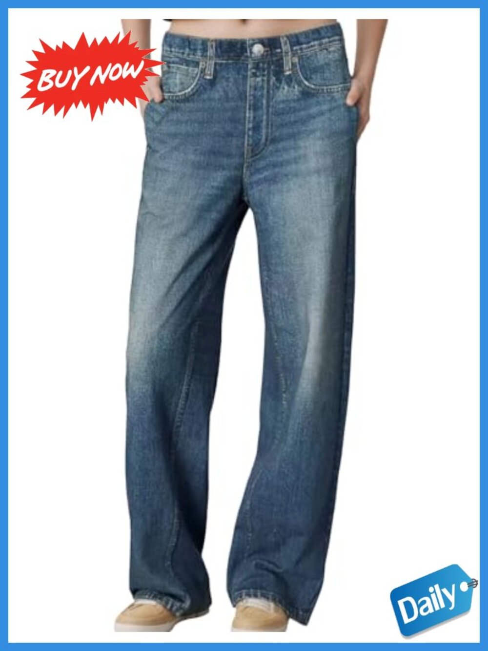 Wide Leg Pull-On Denim Print French Terry Sweatpants Elastic Waist
